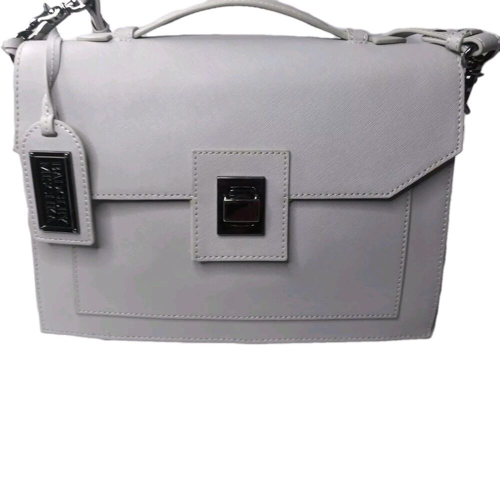 Badgley Mischka Messenger Bag Gray Leather Shoulder Bag Medium Size Purse - Picture 3 of 8